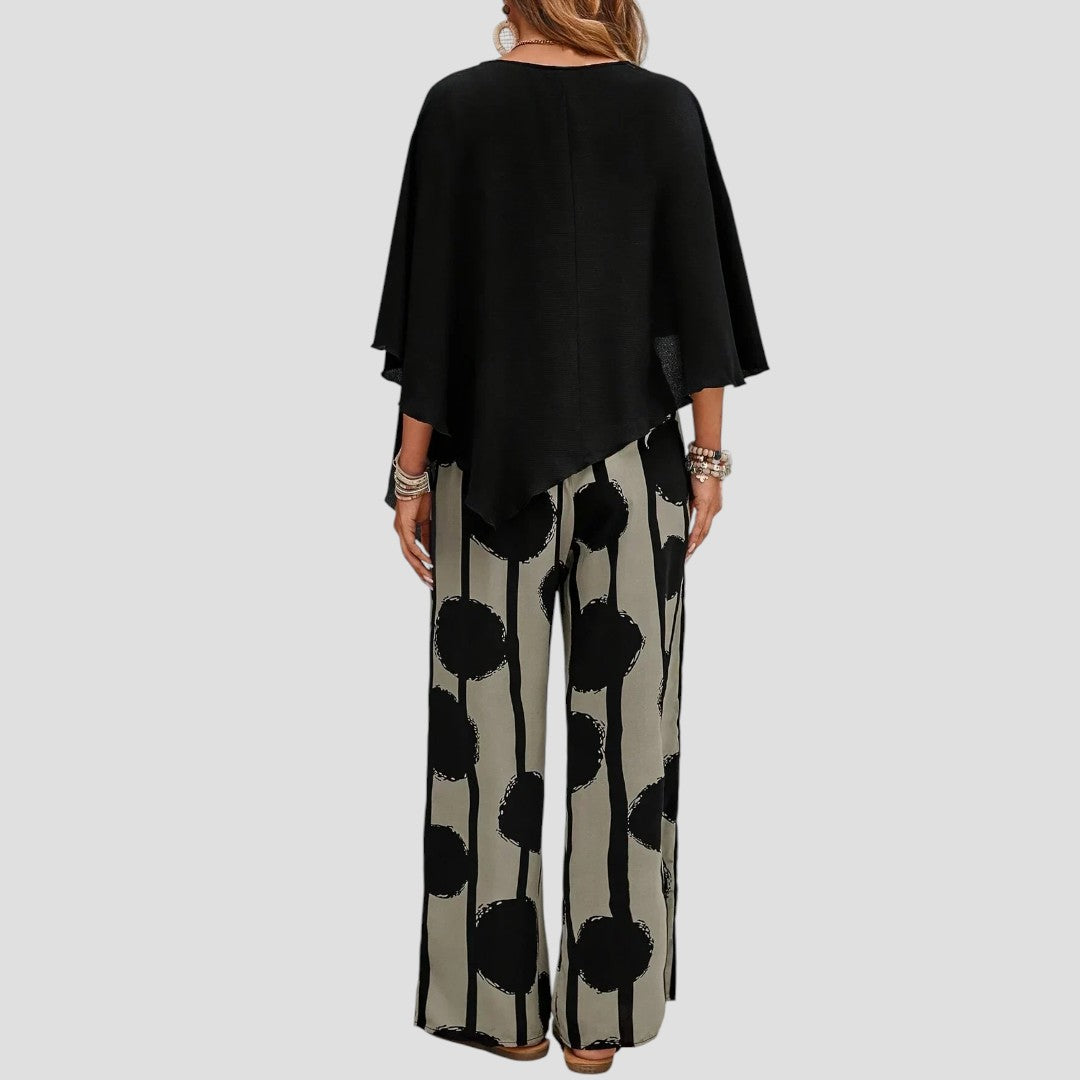Eve - Asymetryczny zestaw damski - Drukowane spodnie - Eleganckie stylizacje