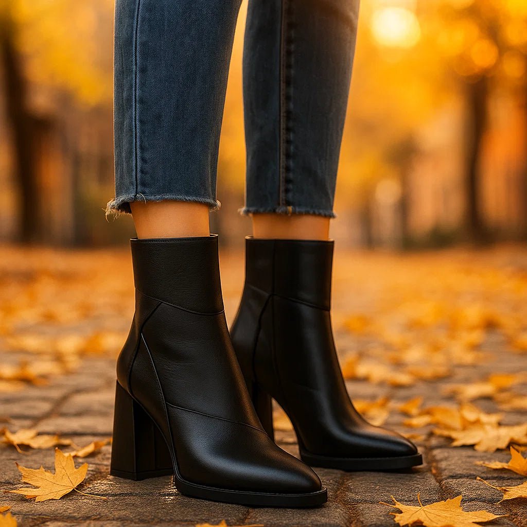 Amber – Skórzane Botki na Obcasie - vivano - warszawa