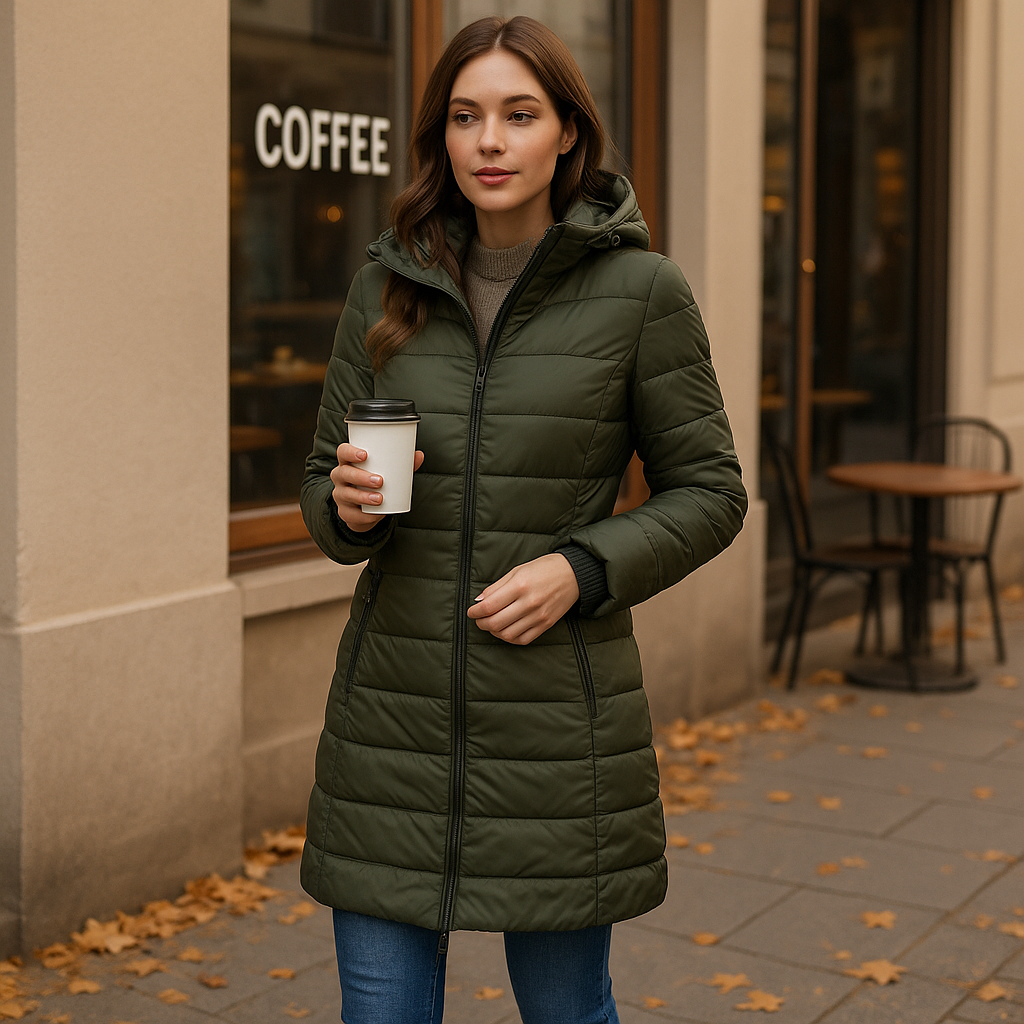 Vivano – Modny Długi Płaszcz z Miękką Podszewką i Kapturem