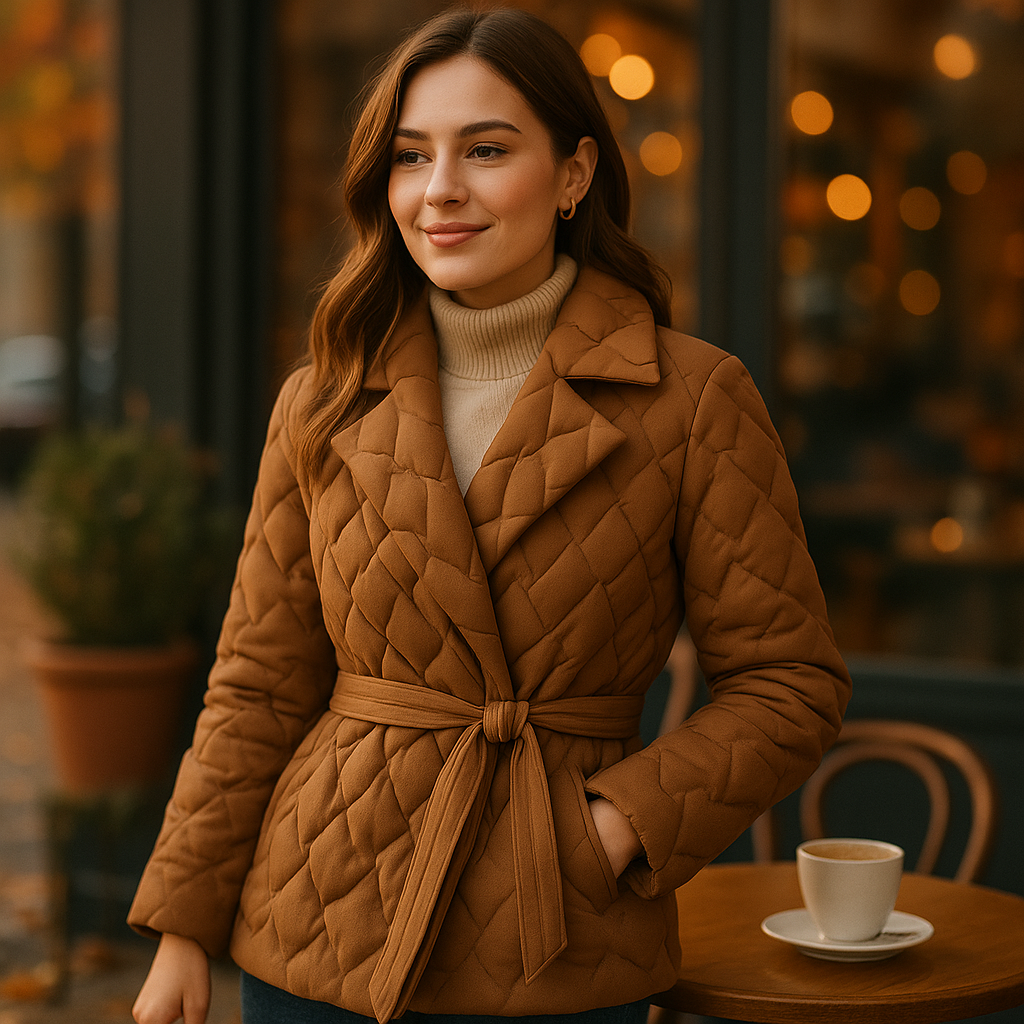 Elegancka Damska Kurtka Puchowa z Paskiem