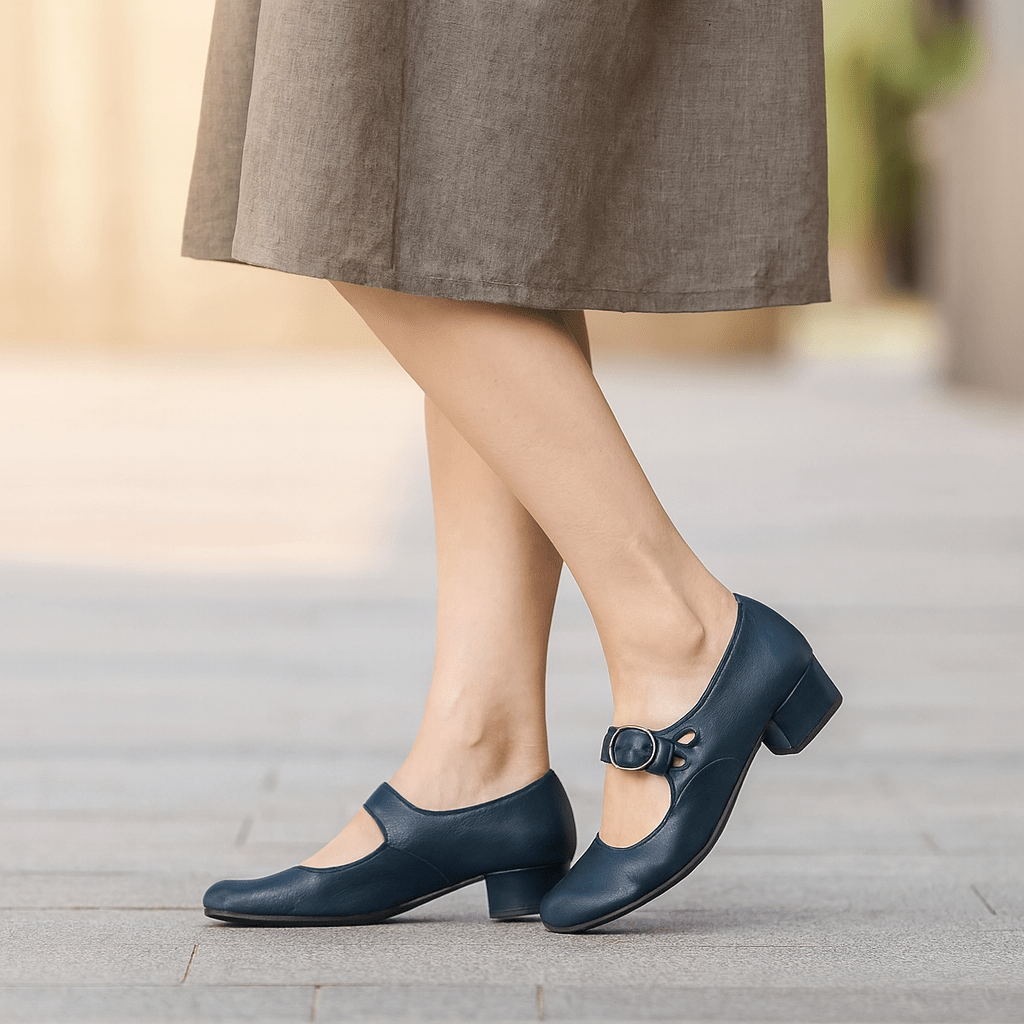 Beatrice – Skórzane Sandały na Obcasie z Klamrą Ortopedyczną - vivano - warszawa