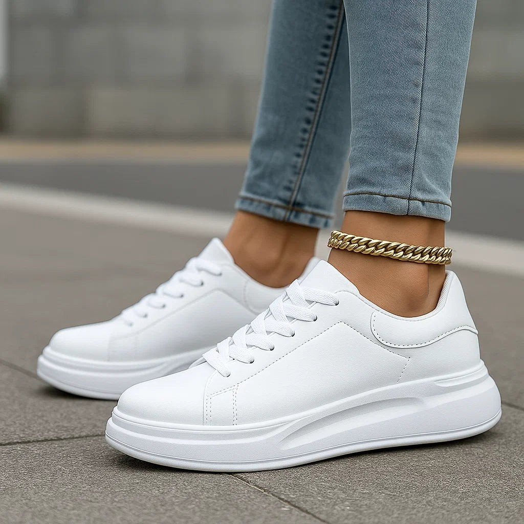 Białe damskie skórzane trampki - vivano - warszawa