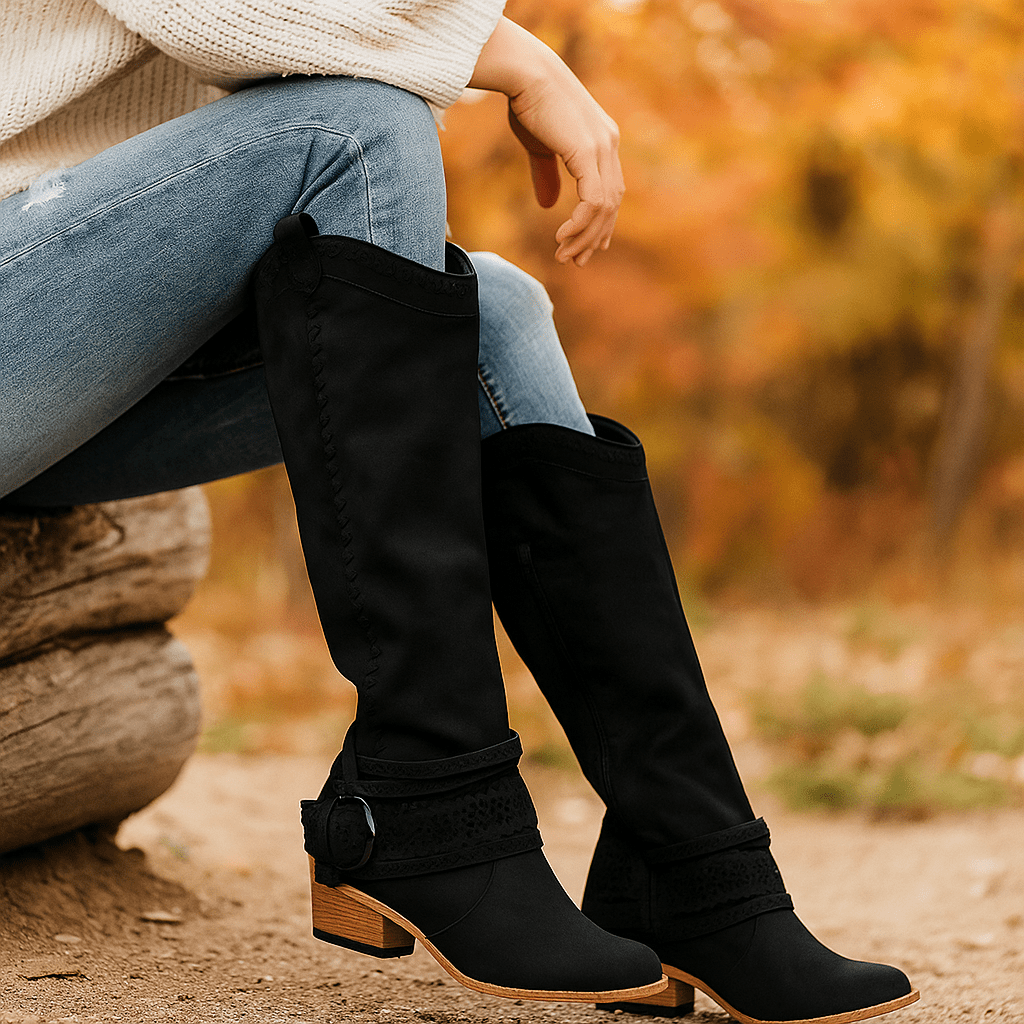 Botki Damskie – Wykończenie Zamszowe – Haftowane Cholewki – Dekoracyjna Klamra - vivano - warszawa