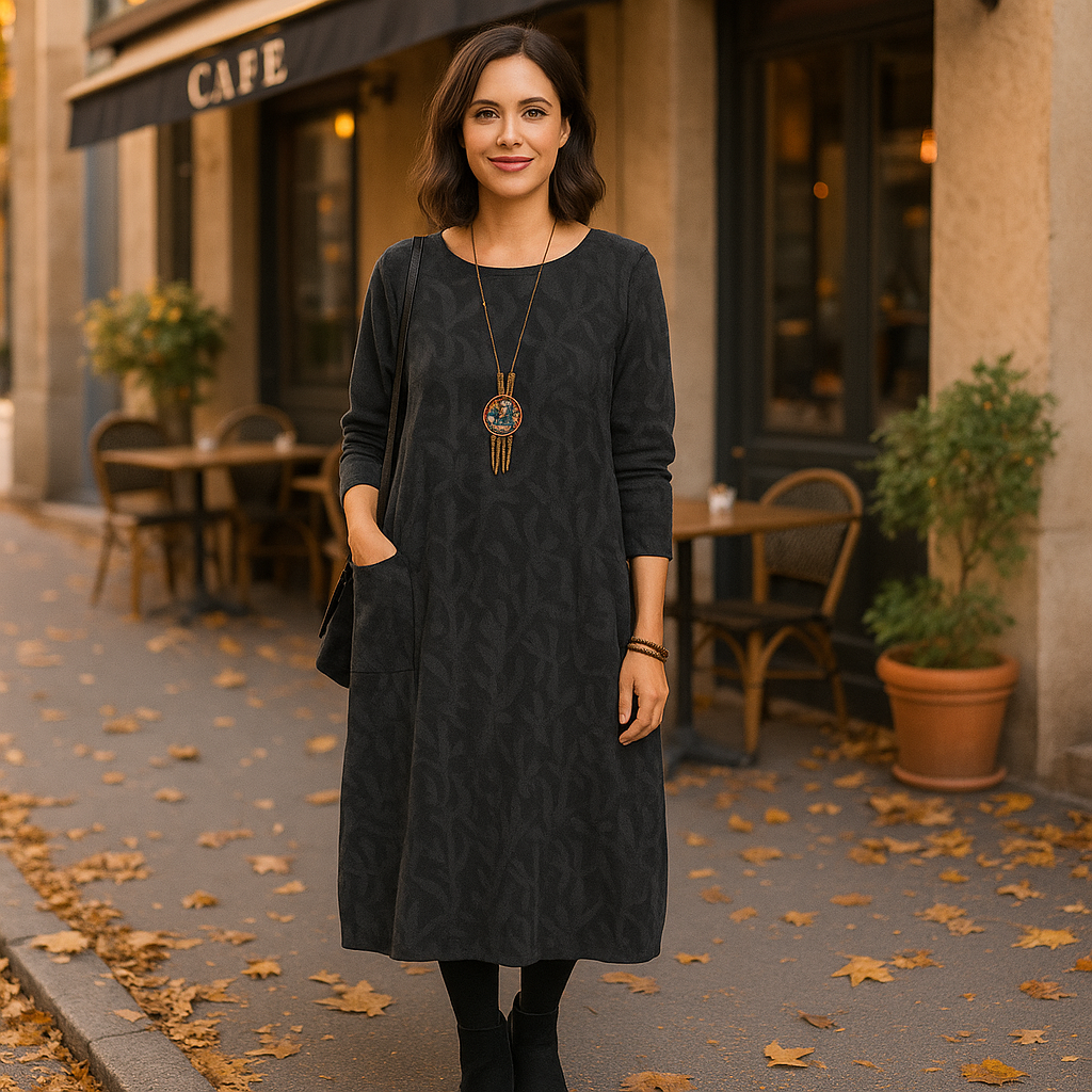 Vivano – Sukienka z Długim Rękawem i Kieszeniami z Nadrukiem