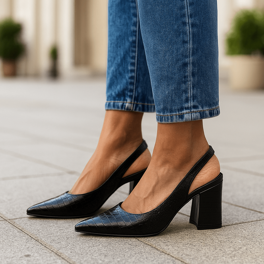 Czółenka slingback damskie skórzane krokodyl na obcasie - vivano - warszawa