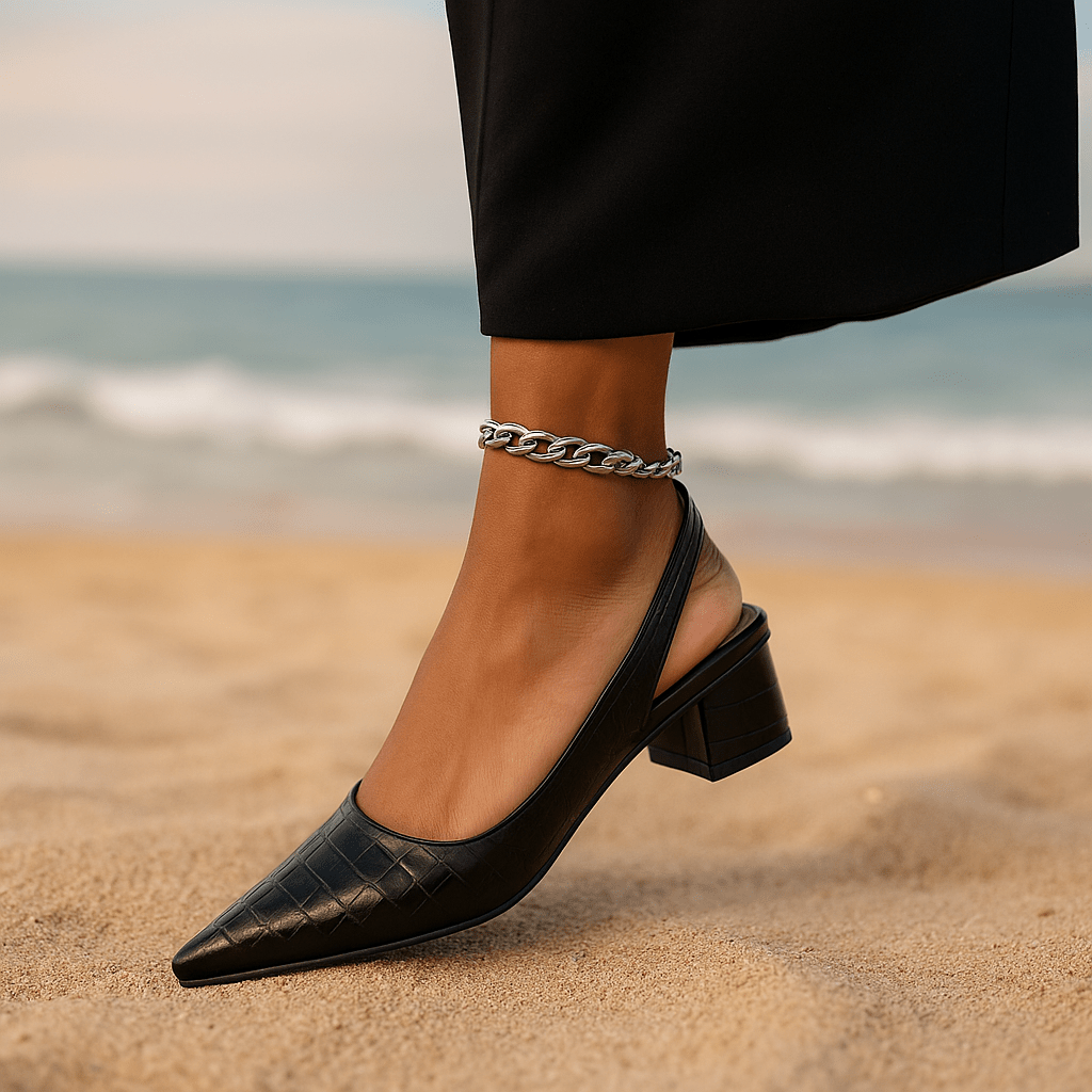 Czółenka Wintage Pointed Slingback - Blokowy obcas - vivano - warszawa