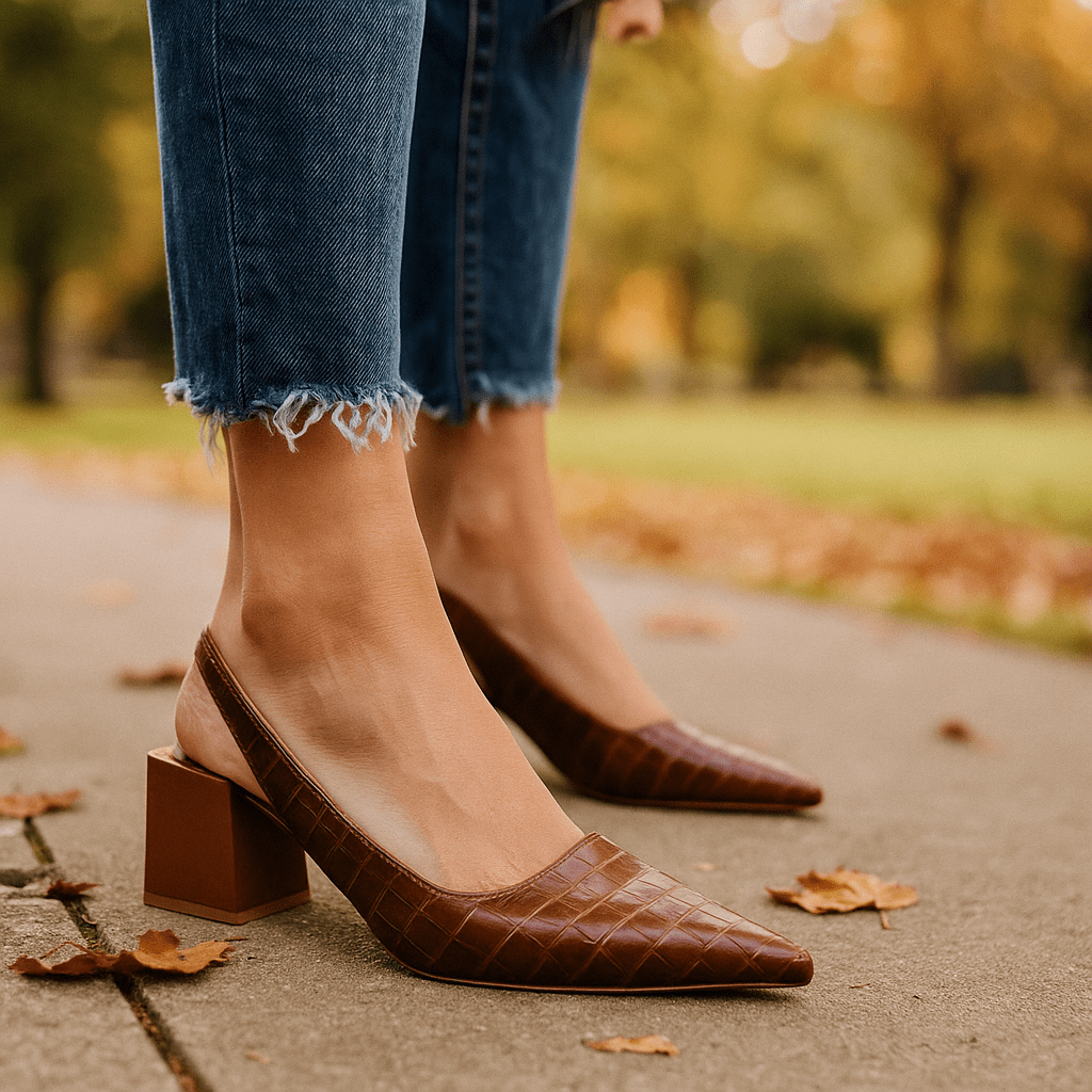 Czółenka Wintage Pointed Slingback - Blokowy obcas - vivano - warszawa