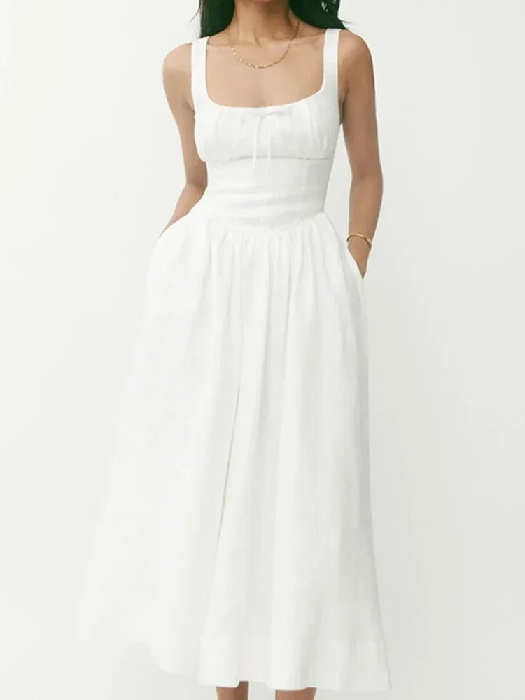 Damska lniana sukienka midi na ramiączkach - vivano - warszawa