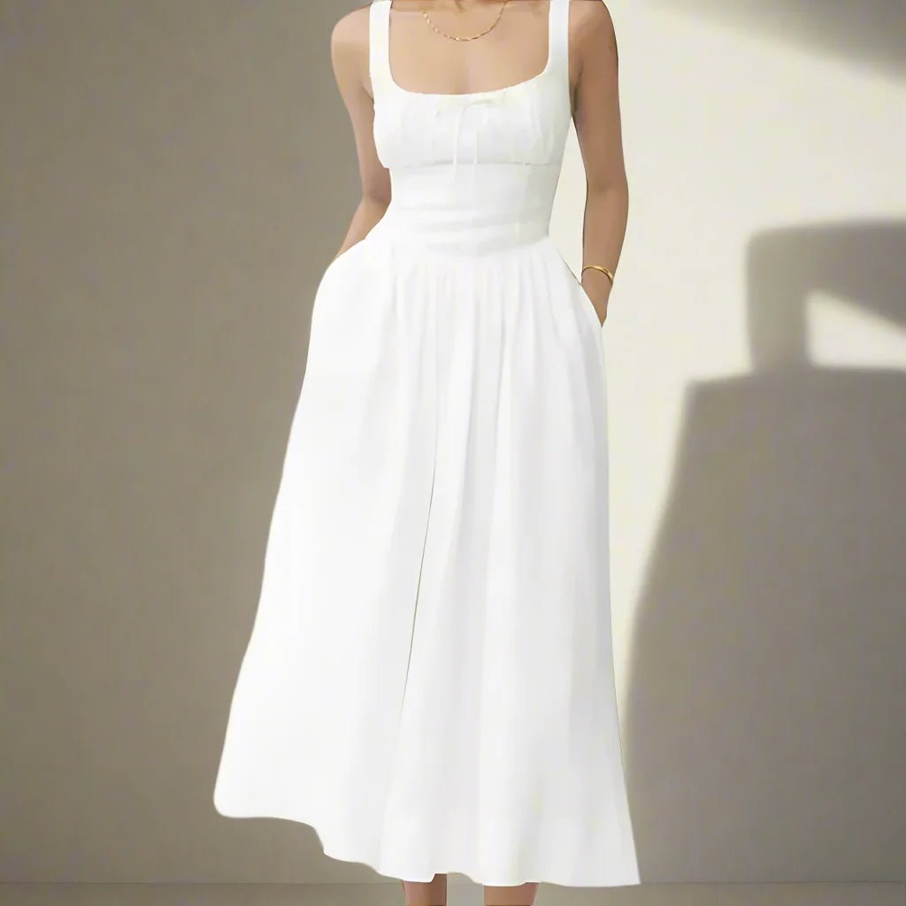 Damska lniana sukienka midi na ramiączkach - vivano - warszawa