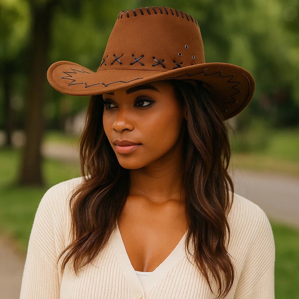 Damski Kapelusz Kowbojski – Styl z Dekoracyjnymi Szwami - vivano - warszawa