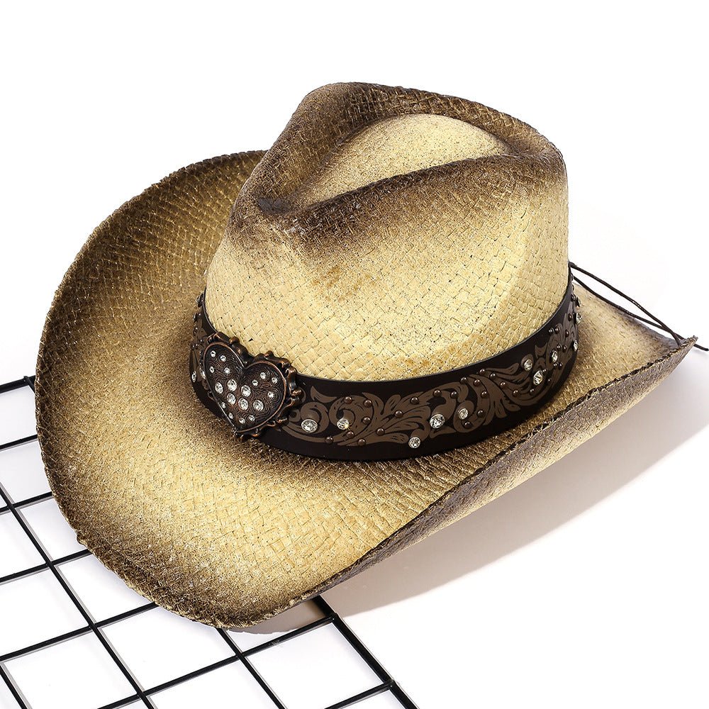 Damski kapelusz kowbojski z dekoracyjną opaską w serca i brokatem - vivano - warszawa