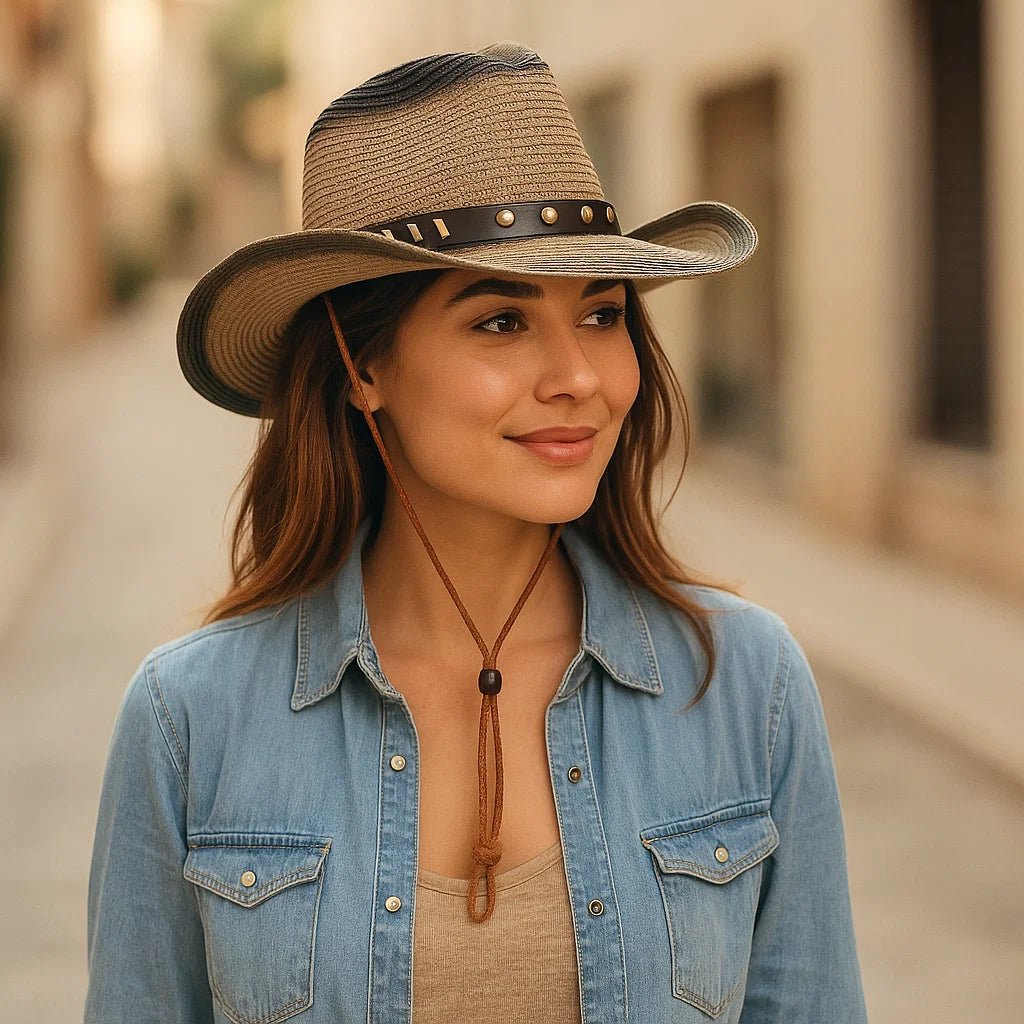 Damski Kapelusz Kowbojski ze Wstążką i Paskiem - vivano - warszawa