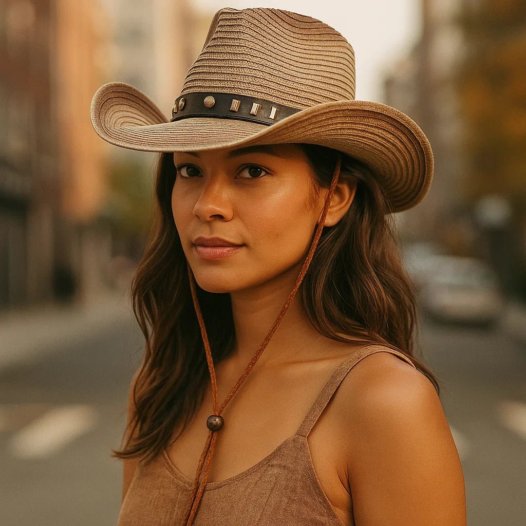 Damski Kapelusz Kowbojski ze Wstążką i Paskiem - vivano - warszawa