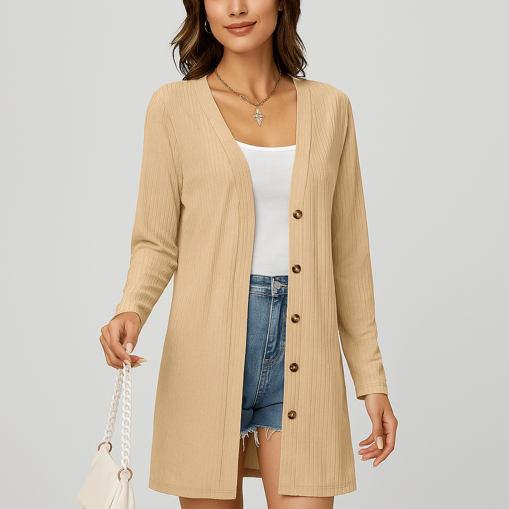 Damski Kardigan z Długim Rękawem - Guziki - Strukturalny Design - vivano - warszawa