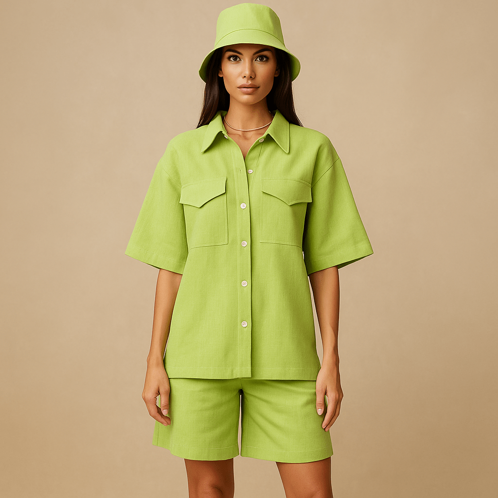 Damski Zestaw Bluzki i Szortów - Luźny Krój - Praktyczne Kieszenie - vivano - warszawa