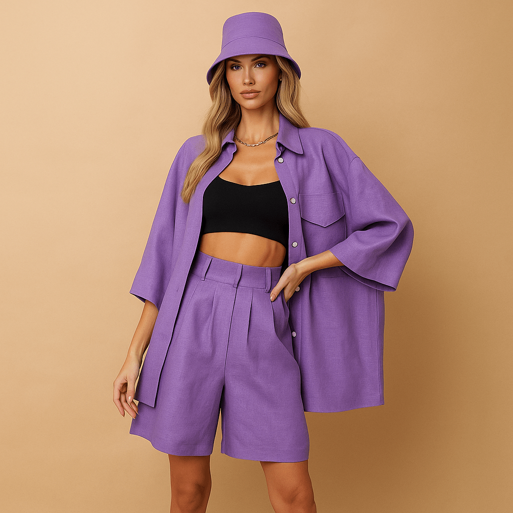 Damski Zestaw Bluzki i Szortów - Luźny Krój - Praktyczne Kieszenie - vivano - warszawa