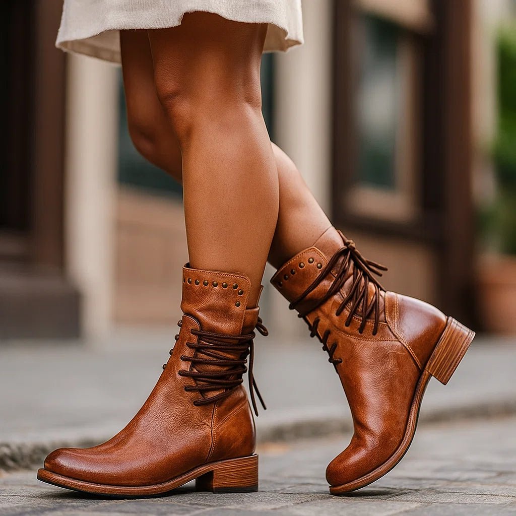 Damskie Botki Kowbojki ze Skóry z Ćwiekami - vivano - warszawa