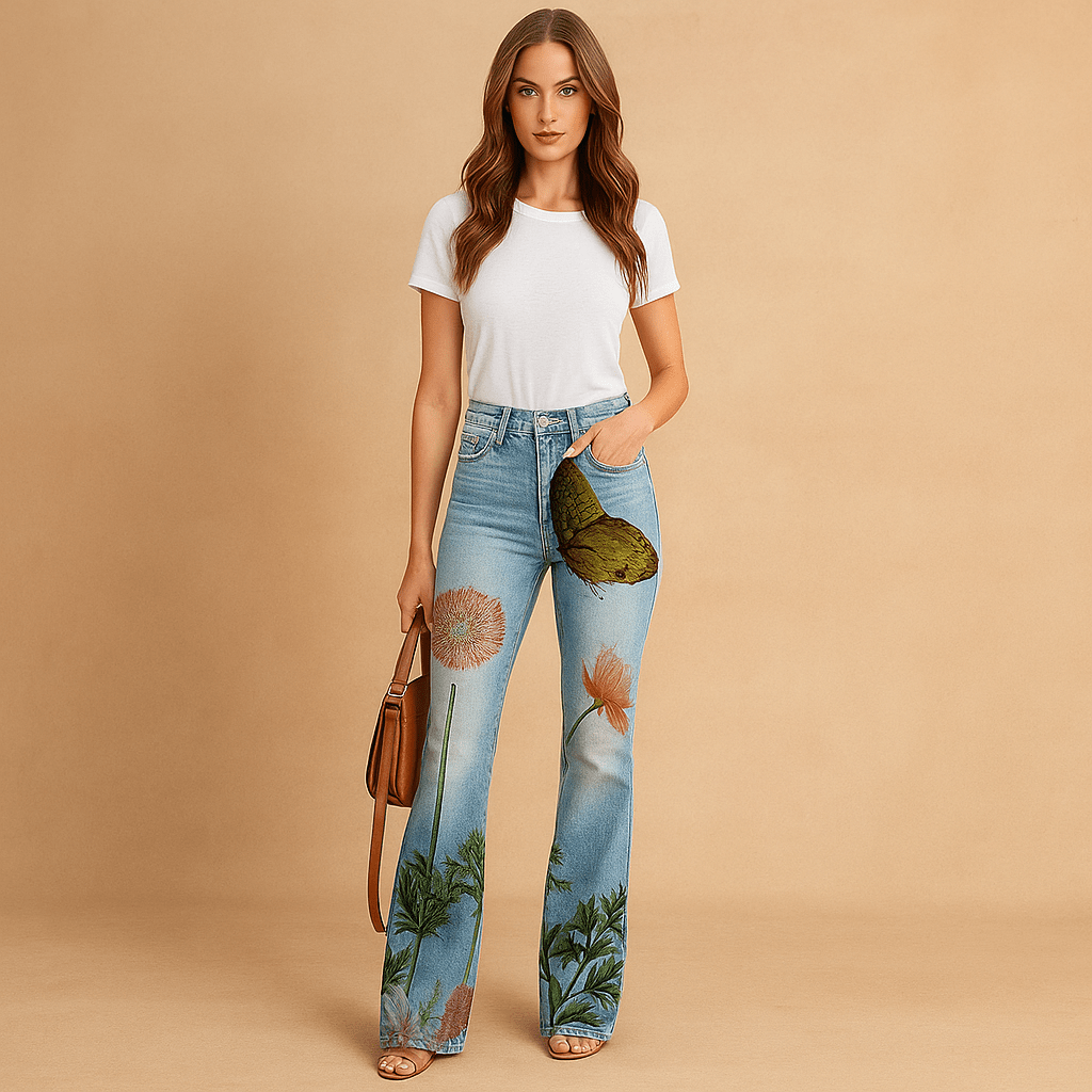 Damskie Casual Kwiatowe Kieszenie - Regularne Dżinsy - Komfort i Styl - vivano - warszawa