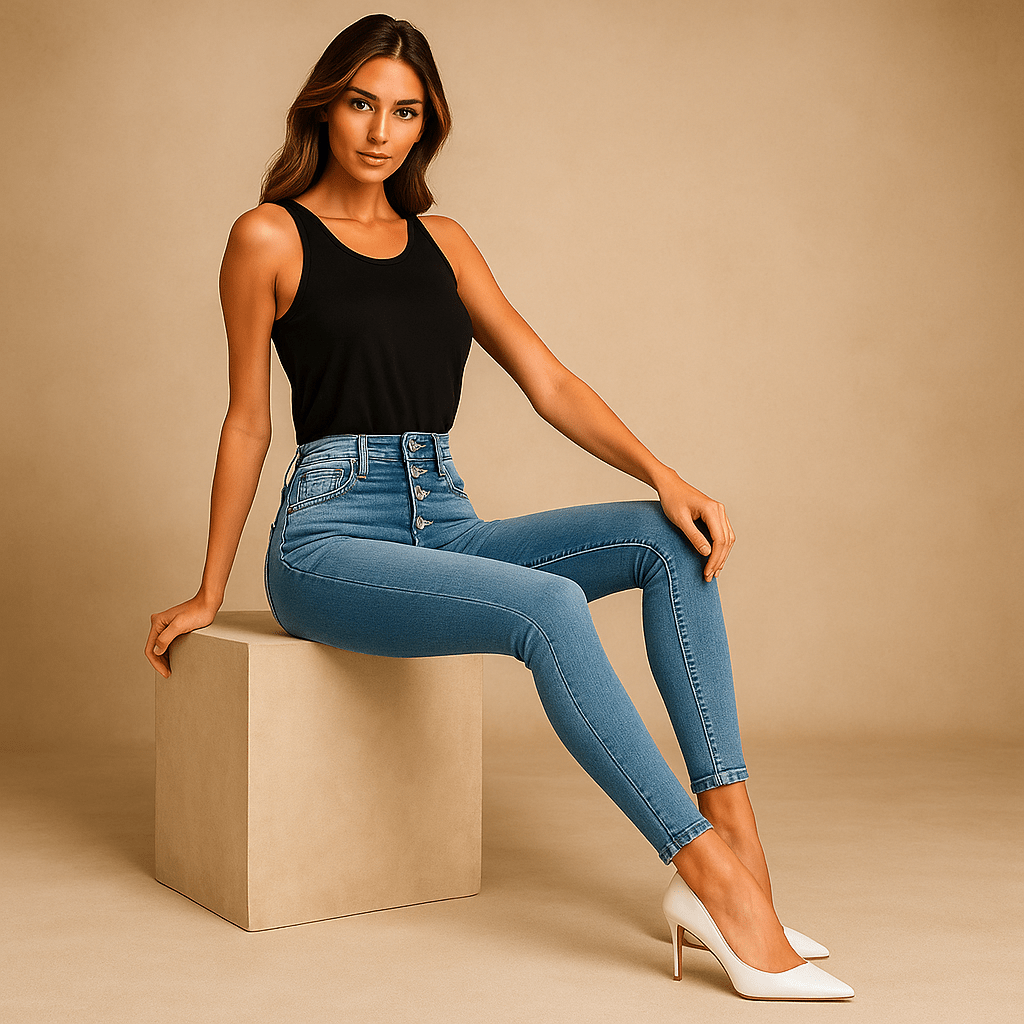 Damskie Jeansy Skinny - Wysoki Stan - Stretch Denim - Długość Kostki - vivano - warszawa