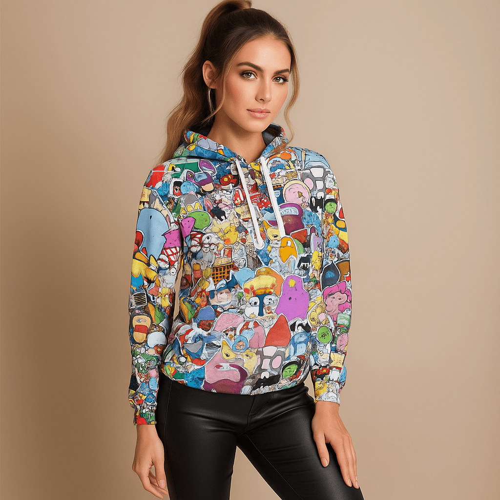Damskie Kolorowe Bluzy z Kapturem - Komiksowe Motywy Luo - vivano - warszawa
