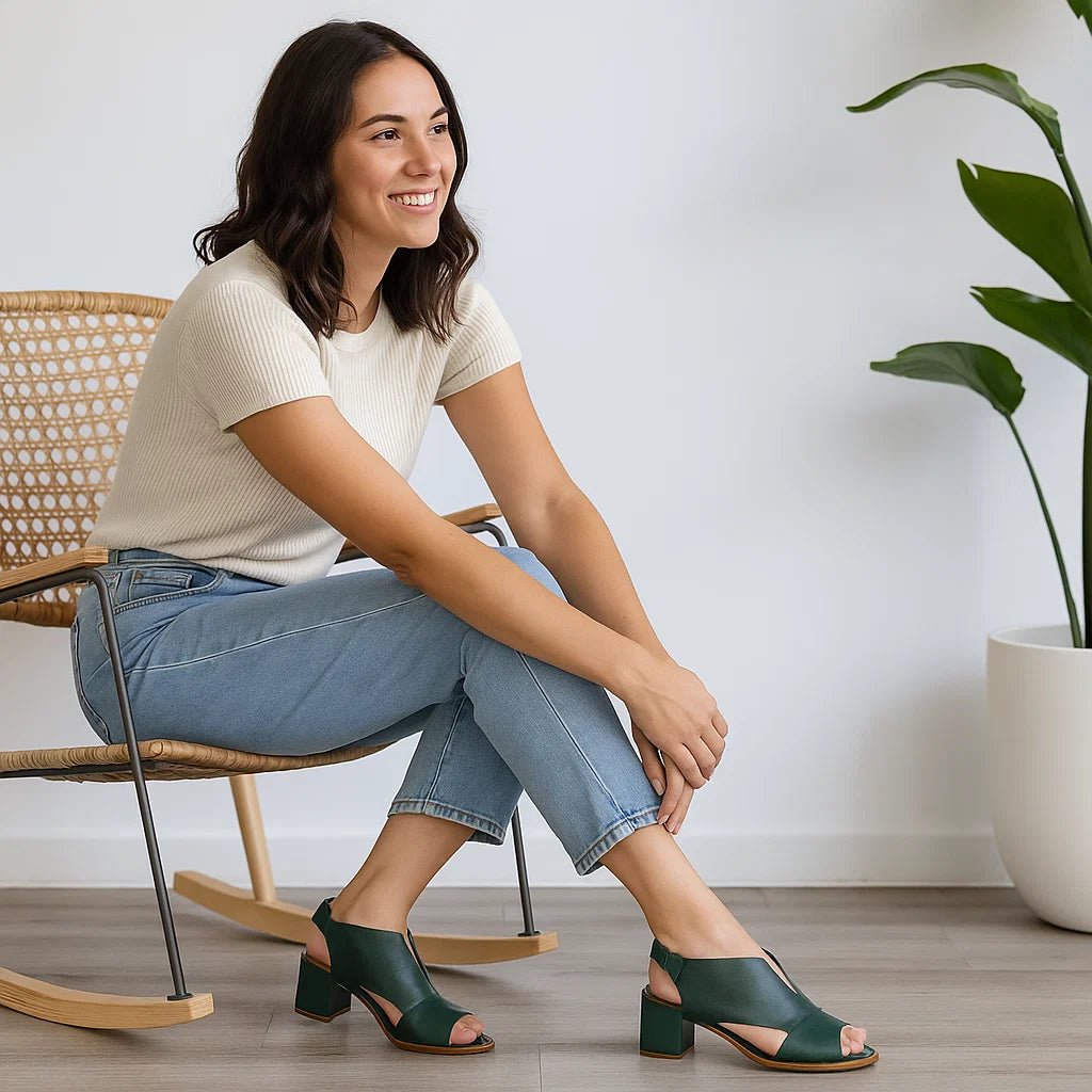 Damskie Skórzane Sandały - Wygodne Obcasy - Selina - vivano - warszawa