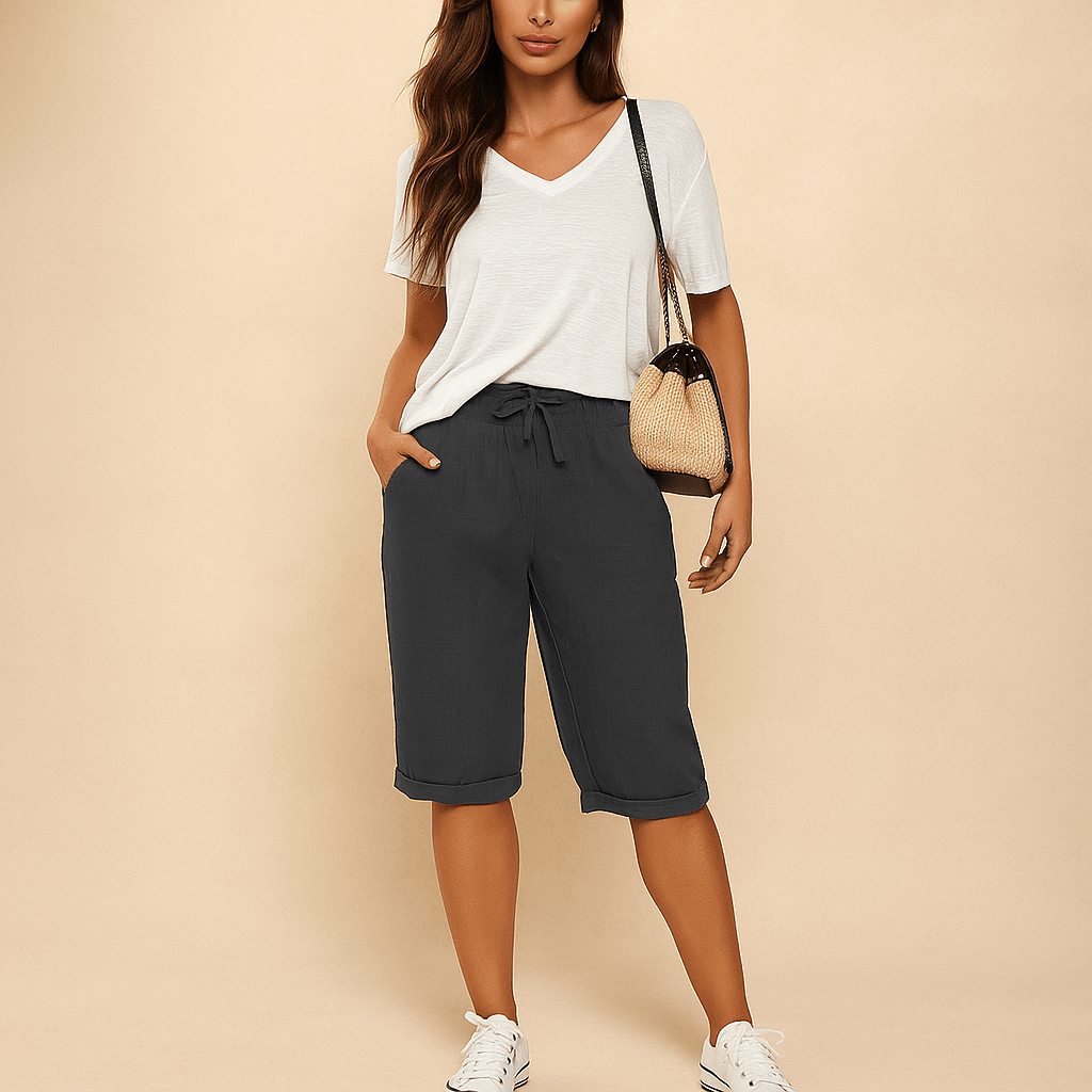Damskie Spodnie Cropped - Gumowy Pas - Kieszenie - Luźny Komfort - vivano - warszawa