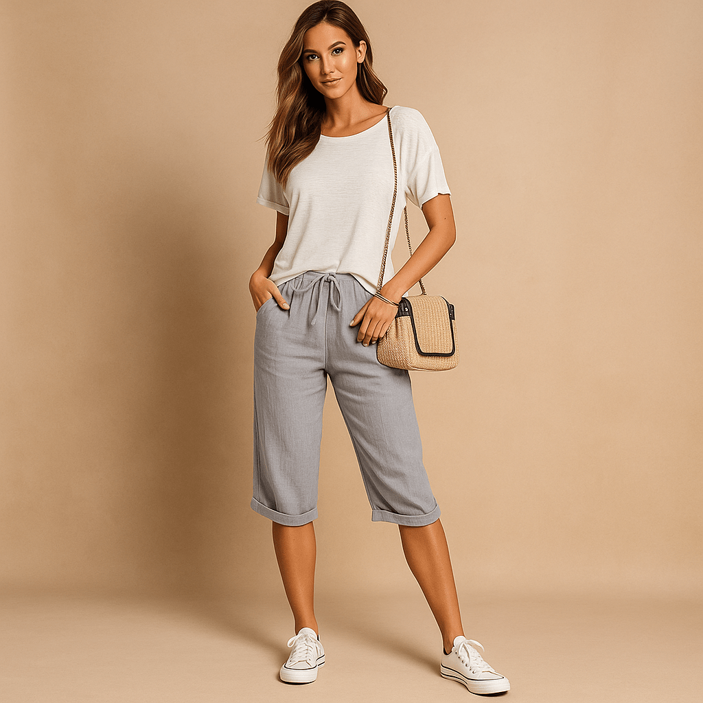 Damskie Spodnie Cropped - Gumowy Pas - Kieszenie - Luźny Komfort - vivano - warszawa