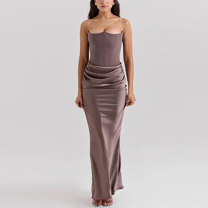 Długa sukienka bez ramiączek z marszczeniem w talii - vivano - warszawa