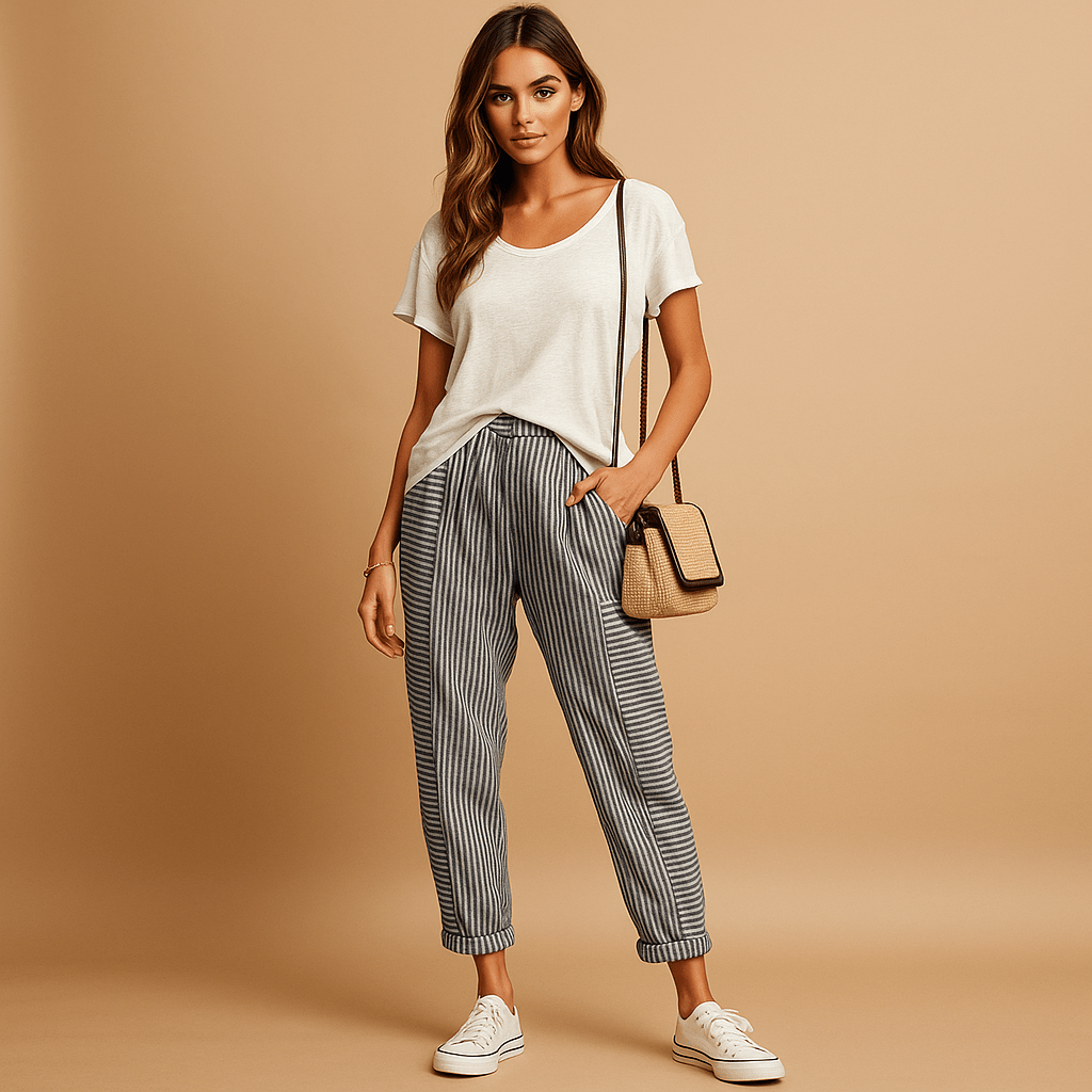 Eleganckie Paski Spodnie - Komfort - Styl - Jakość - Luo - vivano - warszawa