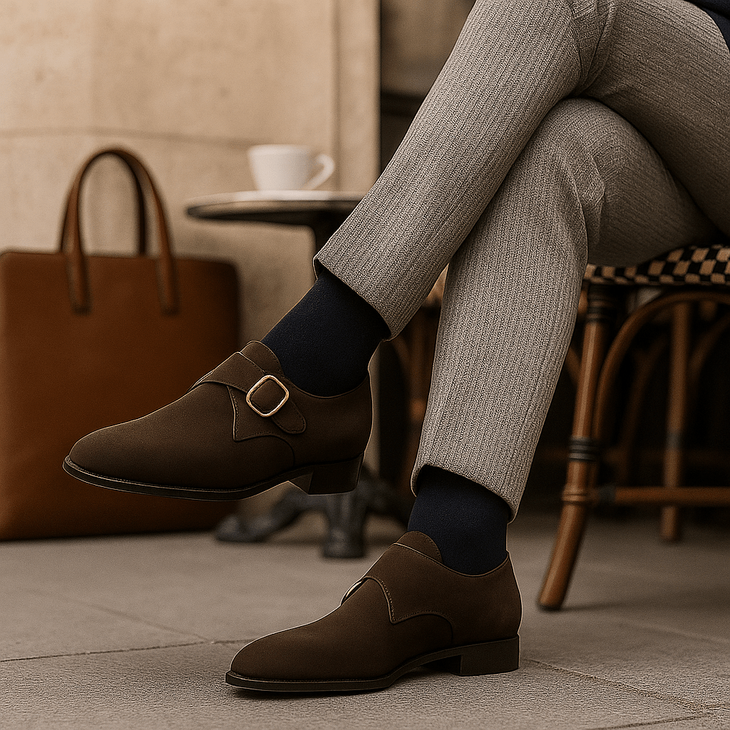 Ethan - Męskie Buty Monk Strap - z Zamszu - vivano - warszawa