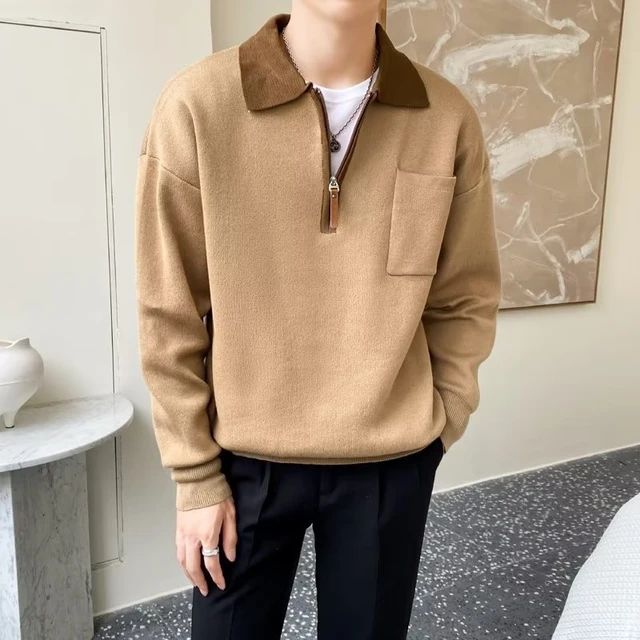 Komfortowy Premium Męski Sweter - Półzamek - Odwrócony Kołnierz