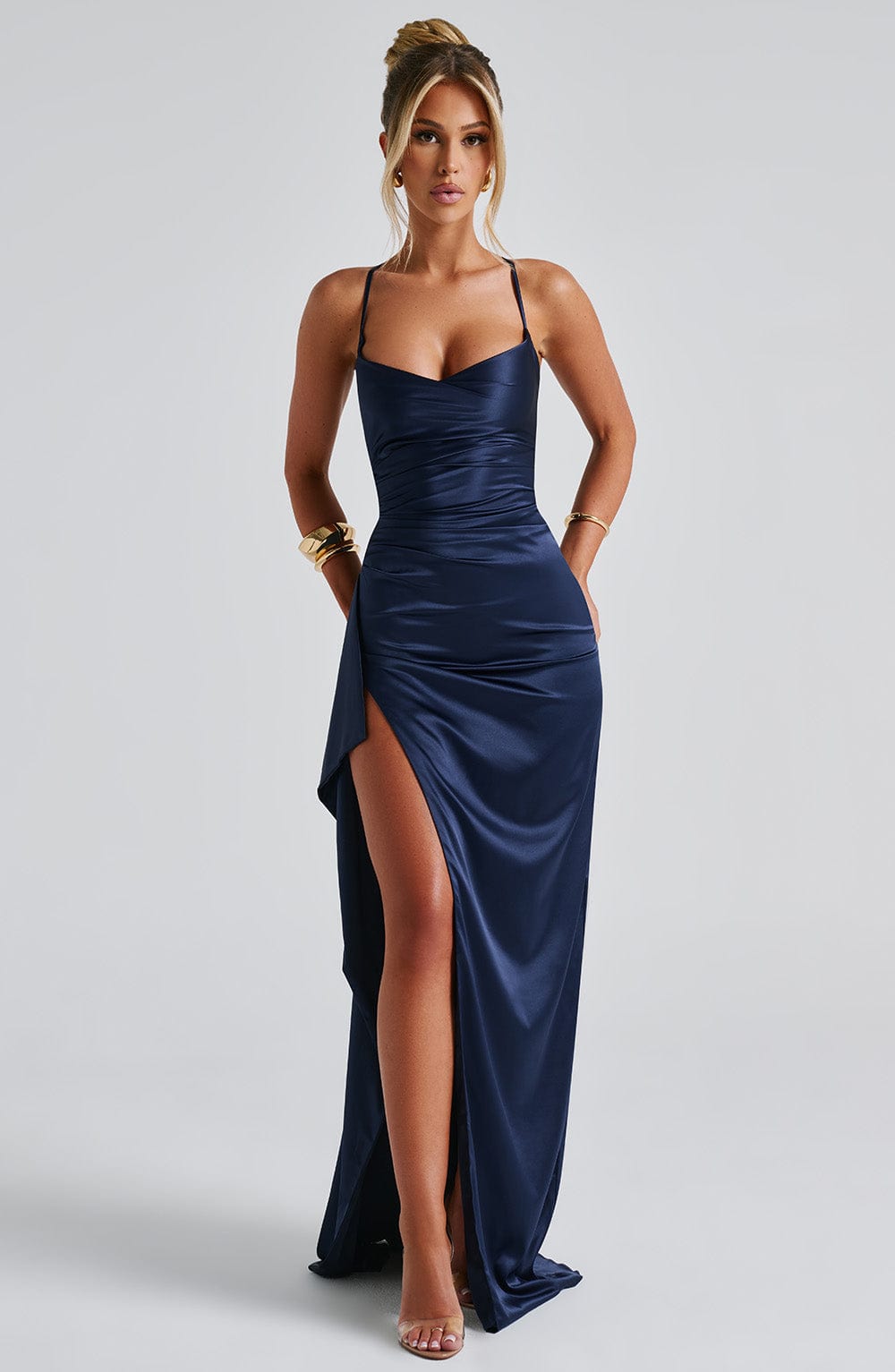 Granatowa Sukienka Wieczorowa Evening Dress – Elegancka Maxi