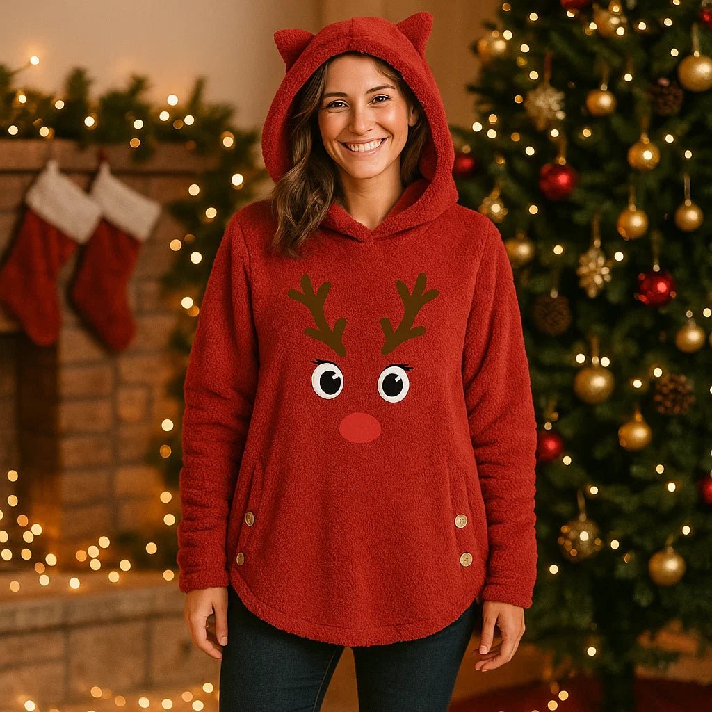 Hoodie Świąteczny Renifer z Uszami Kota