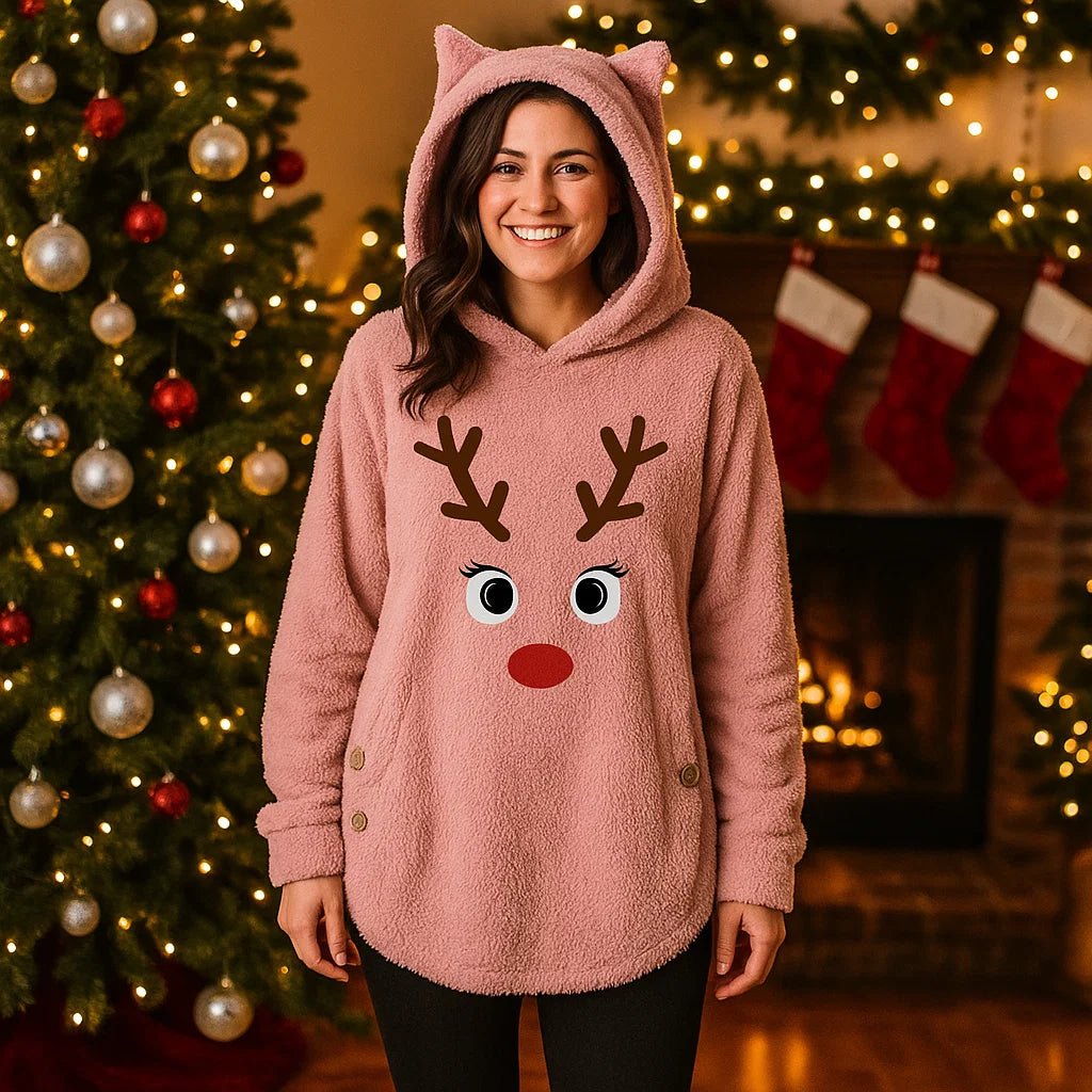 Hoodie Świąteczny Renifer z Uszami Kota
