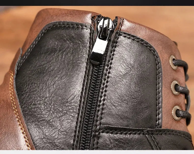 Męskie Botki Sznurowane - Boczny Zamek - Wytrzymała Podeszwa