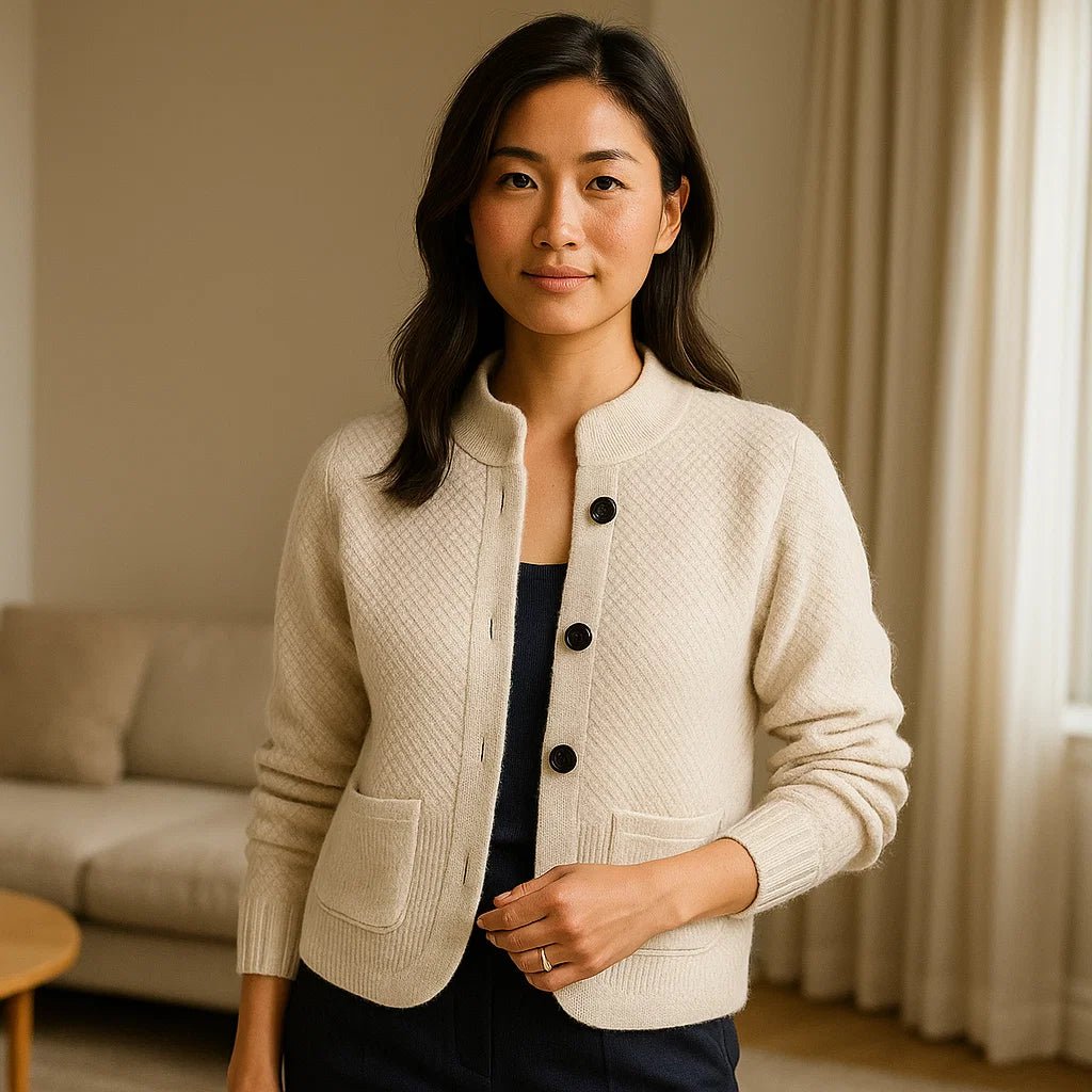 Kaszmirowy kardigan damski z guzikowym zapięciem - vivano - warszawa