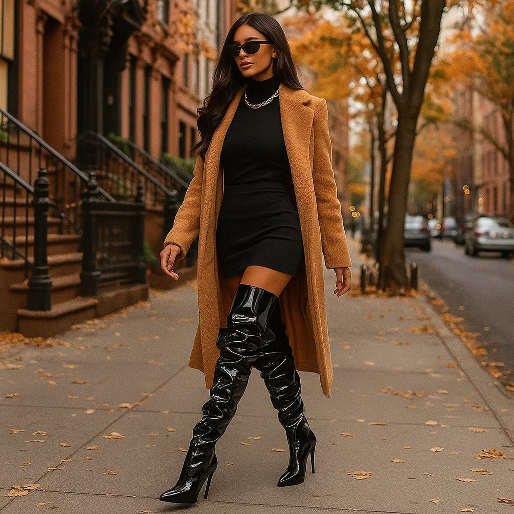 Katrinette Luo – Lakierowane Botki Over - Knee - vivano - warszawa