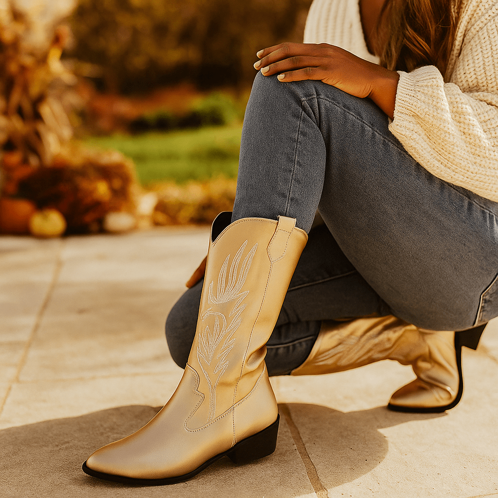 Kobiece Botki Cowboy z Skóry - Wygodne Dopasowanie - vivano - warszawa