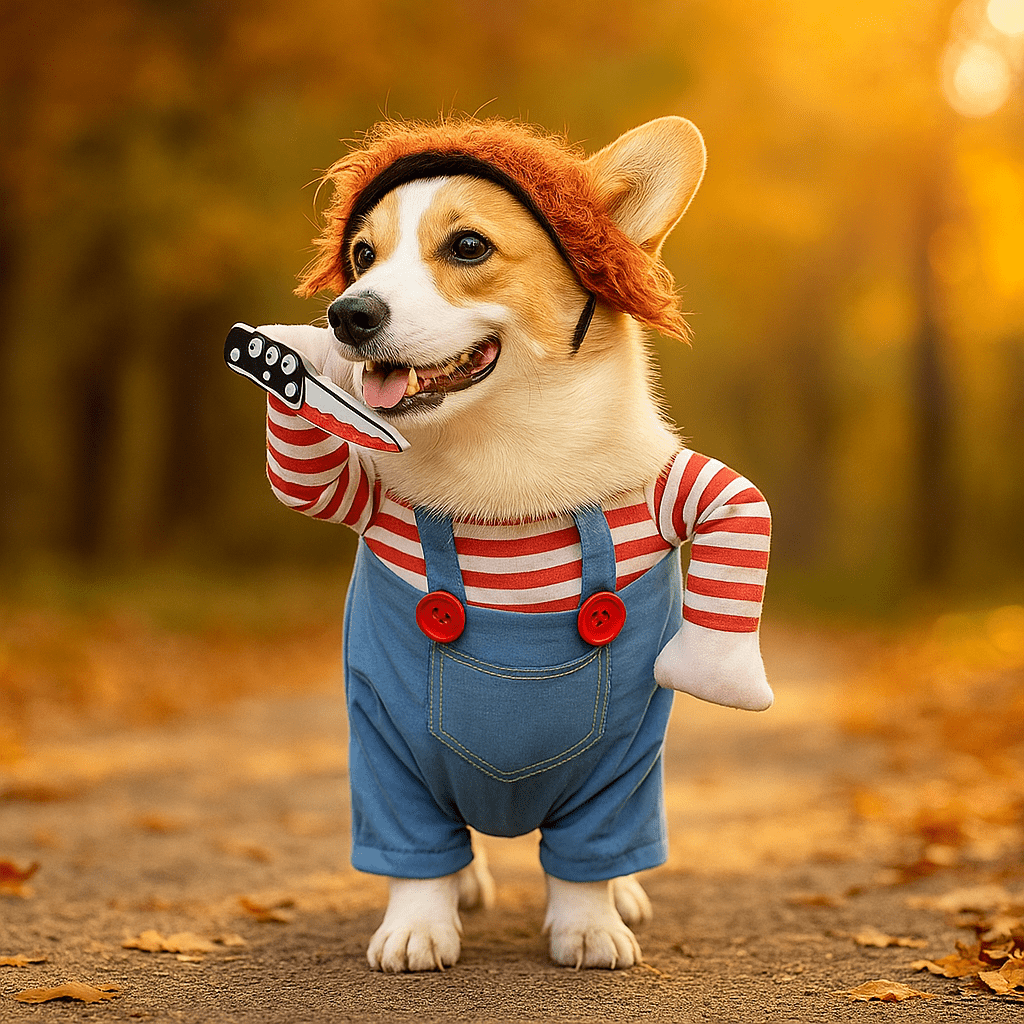 Kostium na Halloween dla psa - Pluszowy Żart - Przerażający Design Lalki - vivano - warszawa