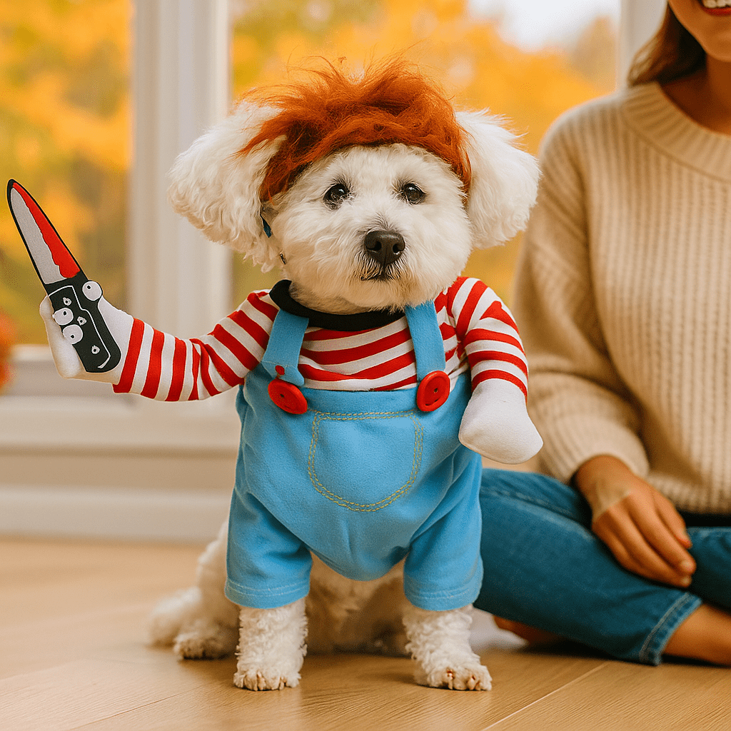 Kostium na Halloween dla psa - Pluszowy Żart - Przerażający Design Lalki - vivano - warszawa