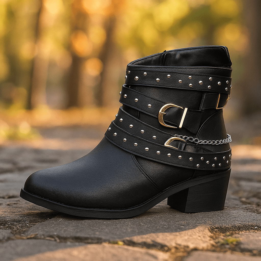 Kozaki Damskie - Dekoracyjne Paski - Ćwieki - Stilla Luo - vivano - warszawa