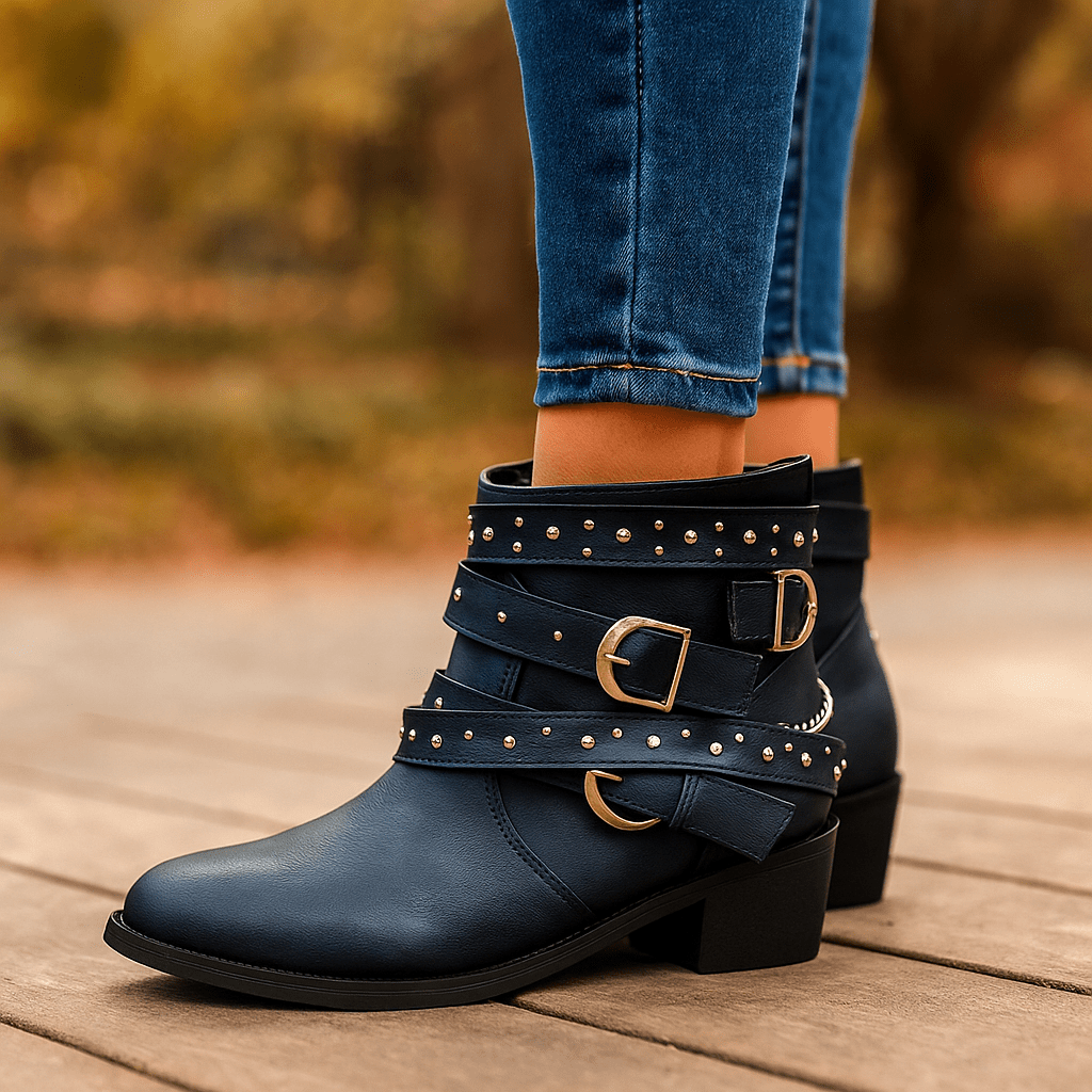 Kozaki Damskie - Dekoracyjne Paski - Ćwieki - Stilla Luo - vivano - warszawa