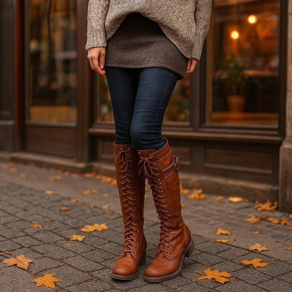 Kozaki skórzane - Sznurowanie - Damskie - Skóra naturalna