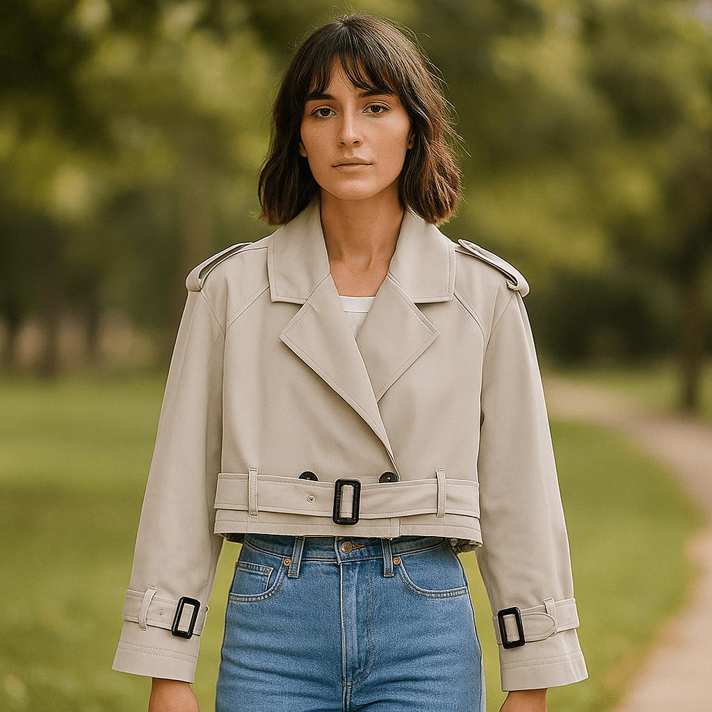 Króka Trencz Kobiet - Prosta Sylwetka - Podwójne Guziki - Rękawy z Paskiem - vivano - warszawa