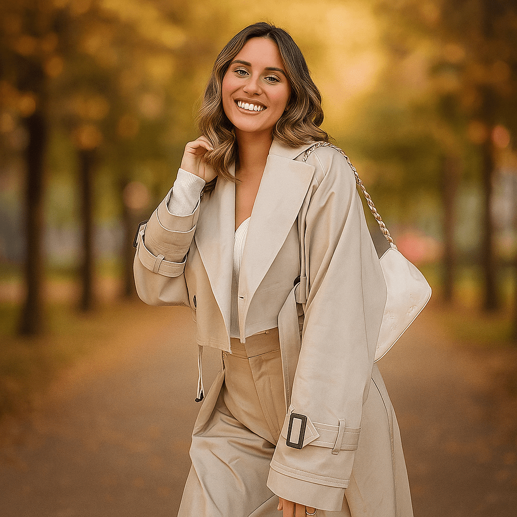 Króka Trencz Kobiet - Prosta Sylwetka - Podwójne Guziki - Rękawy z Paskiem - vivano - warszawa