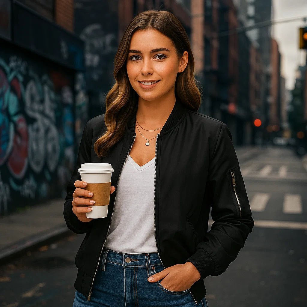 Kurtka aviatora z zamkiem błyskawicznym - Casualowy styl pilota dla kobiet - Komfort i styl - vivano - warszawa