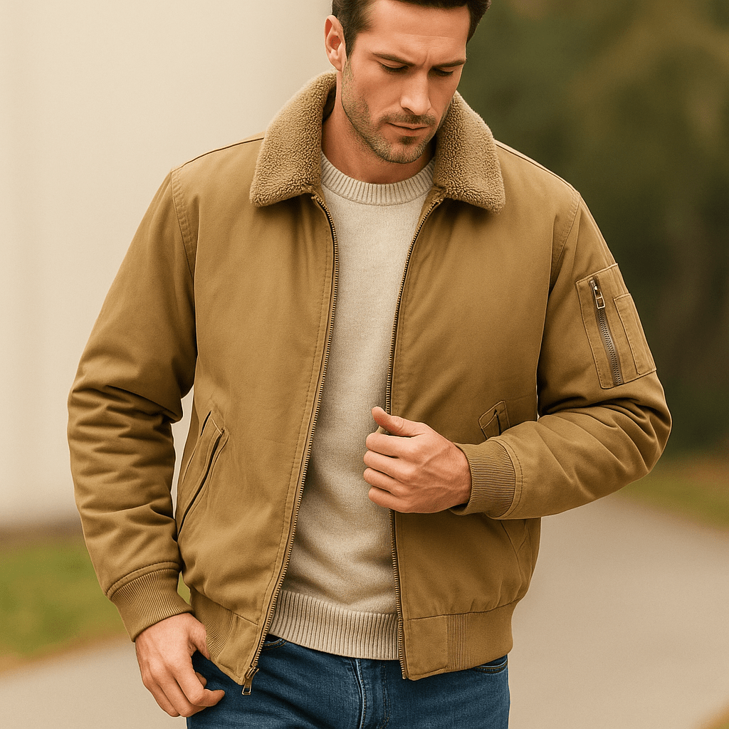 Kurtka Dorevelle - Podwójny bomber - Wełna jagnięca - Męska - vivano - warszawa