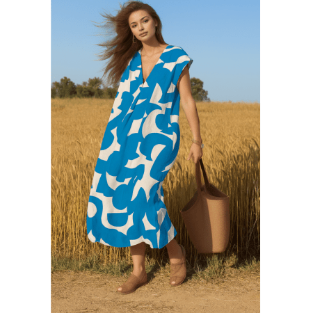 Letnia Sukienka Maxi z Abstrakcyjnym Wzorem Boho - vivano - warszawa