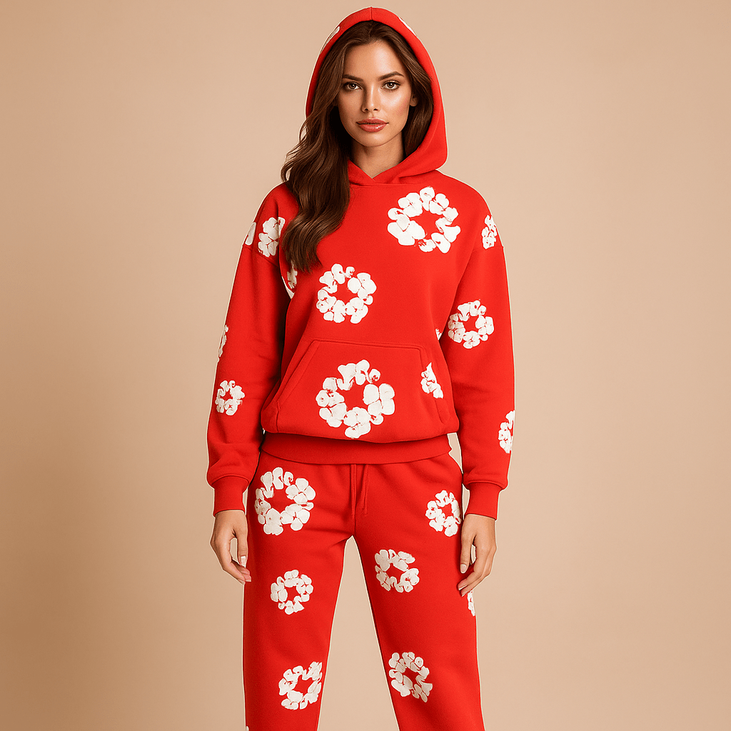 Luźny Zestaw - Miękka Bawełna - Bluza z Kapturem - Spodnie - vivano - warszawa