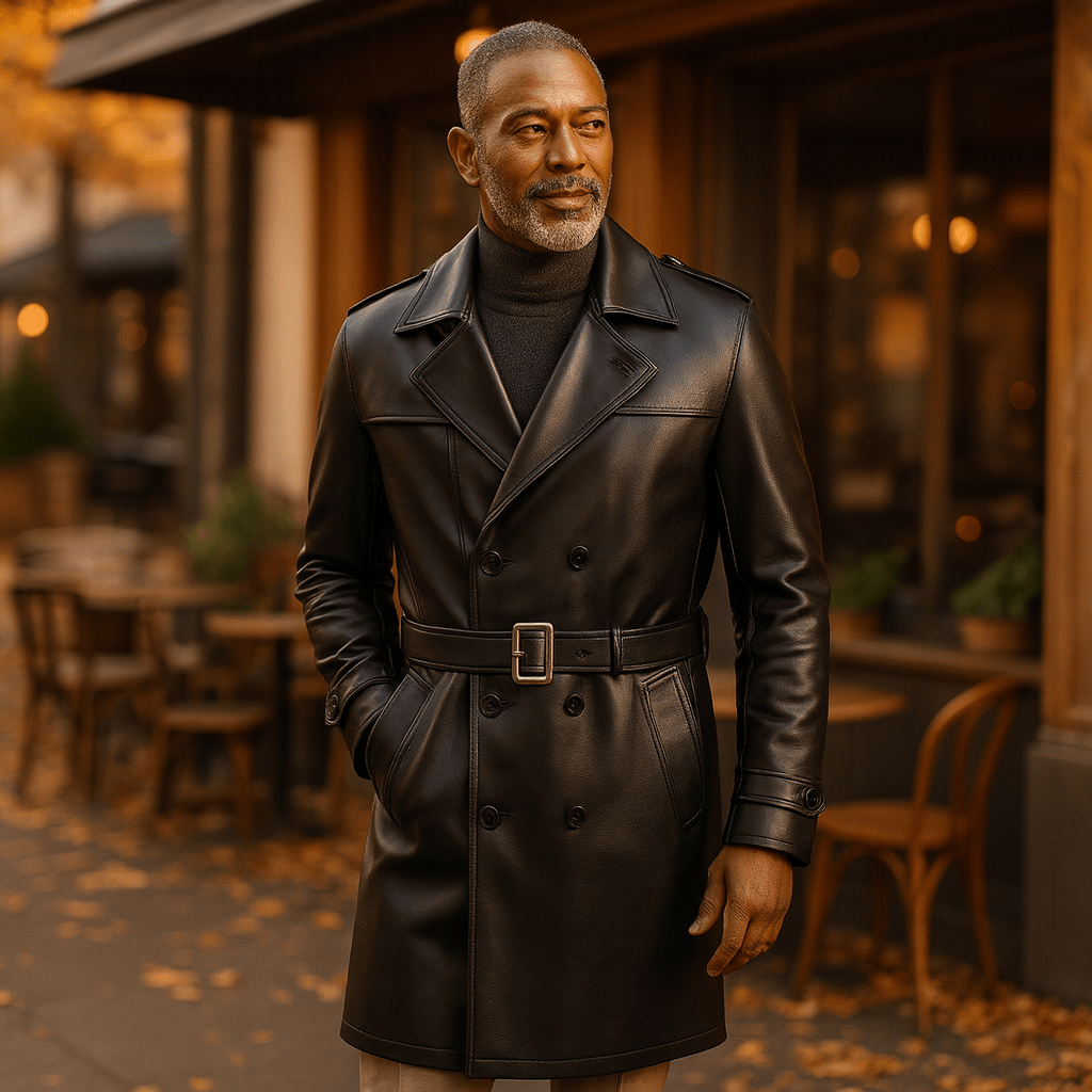 Męska długa klasyczna kurtka ze skóry PU - vivano - warszawa